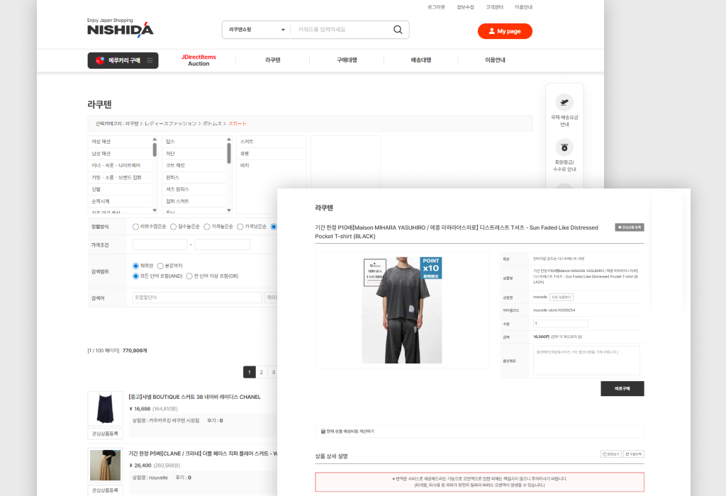 리뉴얼 된 니시다의 라쿠텐 리스트, 상세
